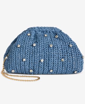 On 34th - Crochet Small Woven Clutch Crossbody with Rhinestones