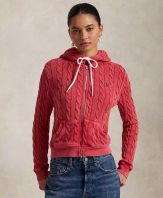 Polo Ralph Lauren - Women's Cable-Knit Cotton Full-Zip Hoodie Sweater