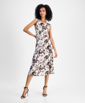 Connected - Women's Floral Ruched-Waist Midi Dress