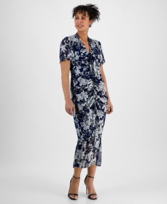 Connected - Women's Shirred-Front Short-Sleeve Sheath Dress
