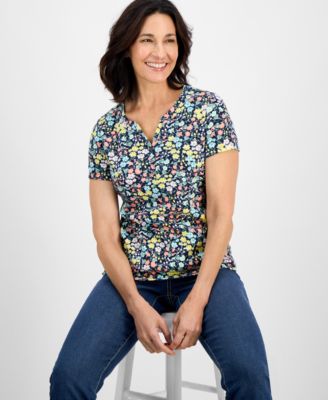 Style & Co - Women's Floral-Print Henley Top, Exclusively at Macy's