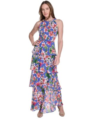 Tommy Hilfiger - Women's Floral-Print Tiered Halterneck Maxi Dress