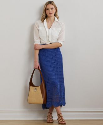 Lauren Ralph Lauren - Women's Pointelle-Knit Linen-Blend Sweater Skirt