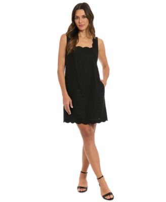 London Times - Petite Square-Neck Scallop-Trim Shift Dress