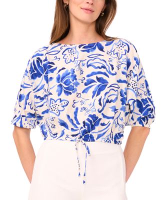 Sam & Jess - Petite Printed Boat-Neck Elbow-Sleeve Top
