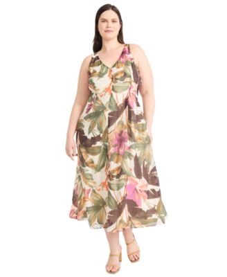 Maggy London - Plus Size Printed Sleeveless Midi Dress