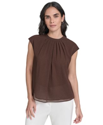 Calvin Klein - Women's Studded Cap-Sleeve Crewneck Blouse