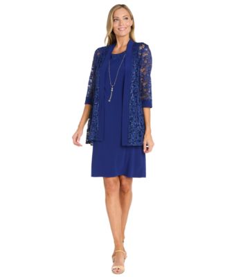 R & M Richards - Women's 2-Pc. Sequined Lace Jacket & Necklace Dress Set