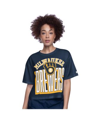 Starter - Women's Navy Milwaukee Brewers Play the Ball Boxy Cropped T-Shirt