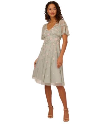Adrianna Papell - Women's V-Neck Beaded Midi Dress
