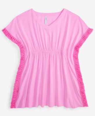 Breaking Waves - Big Girls Fringed-Detail Kimono Swim Cover-Up