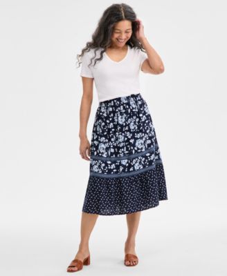 Style & Co - Petite Pull-On Printed Tiered Skirt