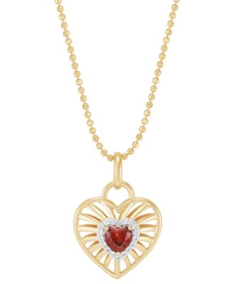 Macy's - Garnet or Amethyst (3/8 ct. t.w.) & White Topaz (1/10 ct. t.w.) Heart Pendant 18" Necklace in 14K Yellow Gold Over Sterling Silver