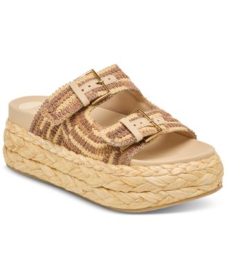 Dolce Vita - Women's Falyn Platform Beaded Double Buckle Raffia Woven Footbed Sandals