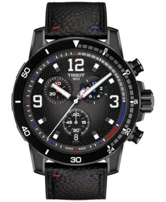 Tissot - Men's Swiss Chronograph Supersport NBA Special Edition Black Leather Strap Watch 45mm