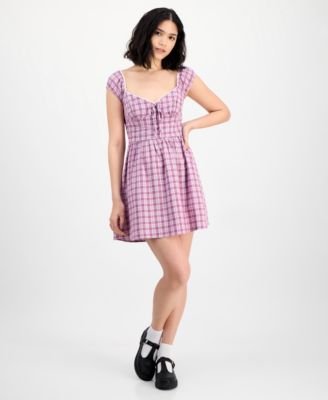 Kingston Grey - Juniors' Plaid Cotton Mini Dress