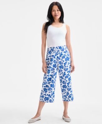 Style & Co - Petite Floral Spark Printed Cotton Cropped Pants, Exclusively at Macy's