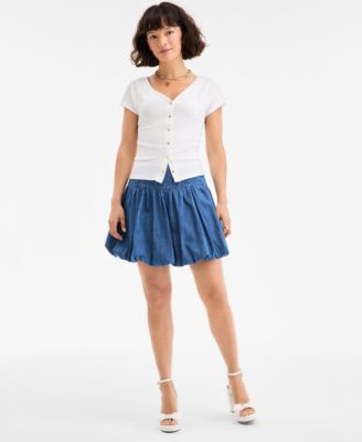 On 34th - Women's Denim Bubble-Hem Mini Skirt