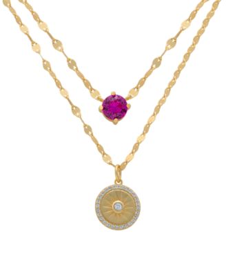 Macy's - Lab-grown Pink Sapphire (5/8 ct. t.w.) & Lab-grown White Sapphire (1/3 ct. t.w.) 16" Layered Pendant Necklace in 14k Gold-Plated Sterling Silver