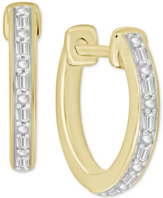 Macy's - Men's Diamond Baguette Small Hoop Earrings (1/20 ct. t.w.) in 10k Gold