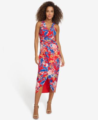 Siena - Women's Floral Side-Ruched Sleeveless Midi Dress