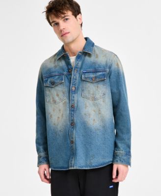 Hugo Boss - Men's Relaxed-Fit Distressed Denim Shirt