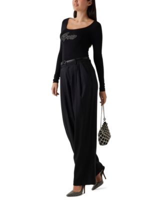 GUESS - Women's Sancha Wide-Leg Pleated-Waist Pants