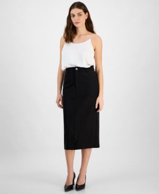 Bar III - Women's Gold-Tone-Button Slit-Back Midi Skirt