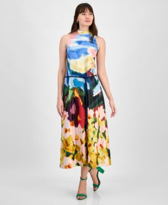 Anne Klein - Women's Rope-Belt Watercolor-Print Dress