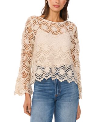 Vince Camuto - Women's Lace Boat-Neck Flare-Sleeve Top