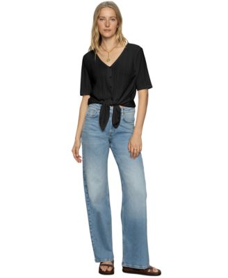 Sanctuary - Women's Cotton Pointelle Tie-Front Top
