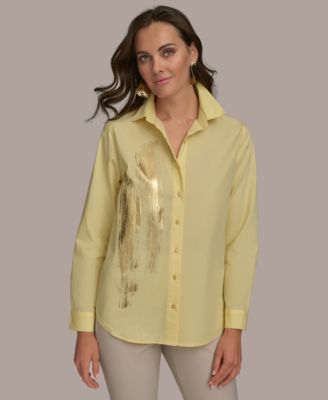 Donna Karan New York - Women's Metallic Detail Cotton Button-Down Shirt