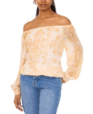 Sam & Jess - Women's Printed Off-The-Shoulder Long-Sleeve Top