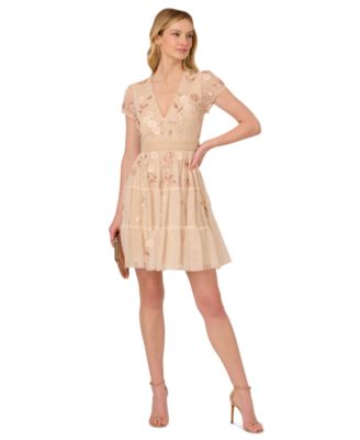 Adrianna Papell - Women's V-Neck Beaded Mesh Minidress