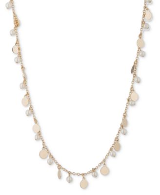 Lauren Ralph Lauren - Gold-Tone Shaky Disc & Imitation Pearl Collar Necklace, 16" + 3" extender