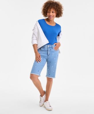 Style & Co - Women's Embroidered Denim Bermuda Shorts, Exclusively at Macy's
