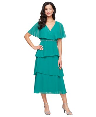 SL Fashions - Women's Beaded-Waist Tiered Surplice Midi Dress
