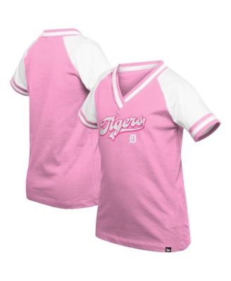 New Era - Big Girls Pink Detroit Tigers Mommy Me Raglan V-Neck T-Shirt