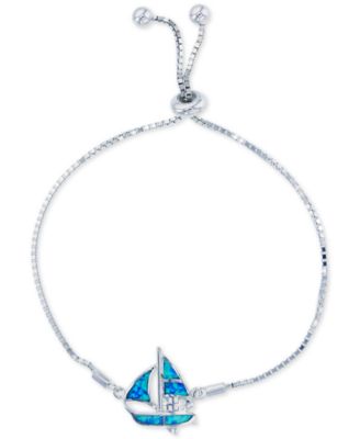 Macy's - Lab-Grown Blue Opal Sailboat Bolo Bracelet in Sterling Silver