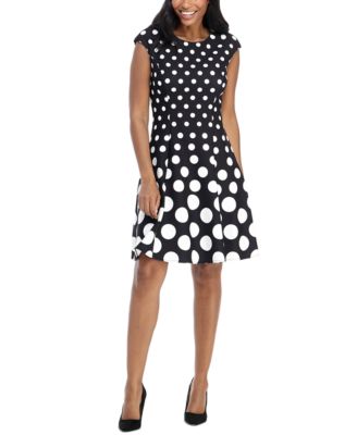London Times - Petite Polka-Dot Fit & Flare Dress