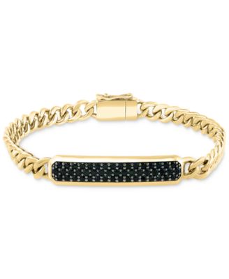 EFFY Collection - Men's Black Spinel Panzer Chain Bracelet (1-1/2 ct. t.w.) in 14k Gold-Plated Sterling Silver