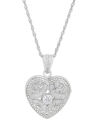 Macy's - Cubic Zirconia Heart Locket Pendant Necklace in Sterling Silver