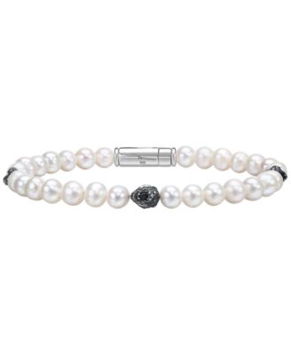 Bulova - Men's Freshwater Pearl & Lion Beaded Bracelet in Sterling Silver-Plate, BVB1161-WSWPRL