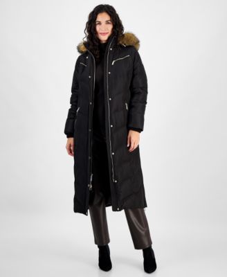 Michael Kors - Women's Faux-Fur-Trim Hooded Maxi Puffer Coat