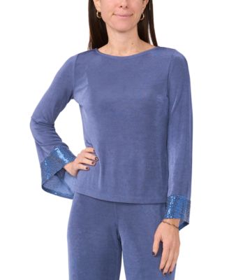 MSK - Petite Jersey-Knit Contrast-Cuff Long-Sleeve Top