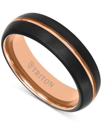 Triton - Men's Two-Tone Brushed Finish Wedding Band in Rose & Black Tungsten Carbide