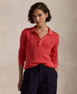 Polo Ralph Lauren - Women's Cable-Knit Cotton Long-Sleeve Polo Shirt