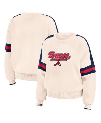 WEAR by Erin Andrews - Women's Cream Atlanta Braves Stripe Pullover Sweater
