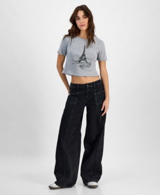 Madden Girl - Juniors' Seam-Front High-Rise Wide-Leg Jeans