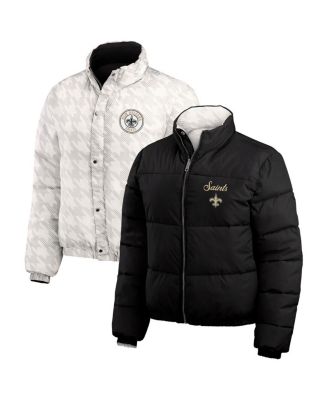 WEAR by Erin Andrews - Women's  Black/White New Orleans Saints Reversible Cropped Full-Zip Puffer Jacket
